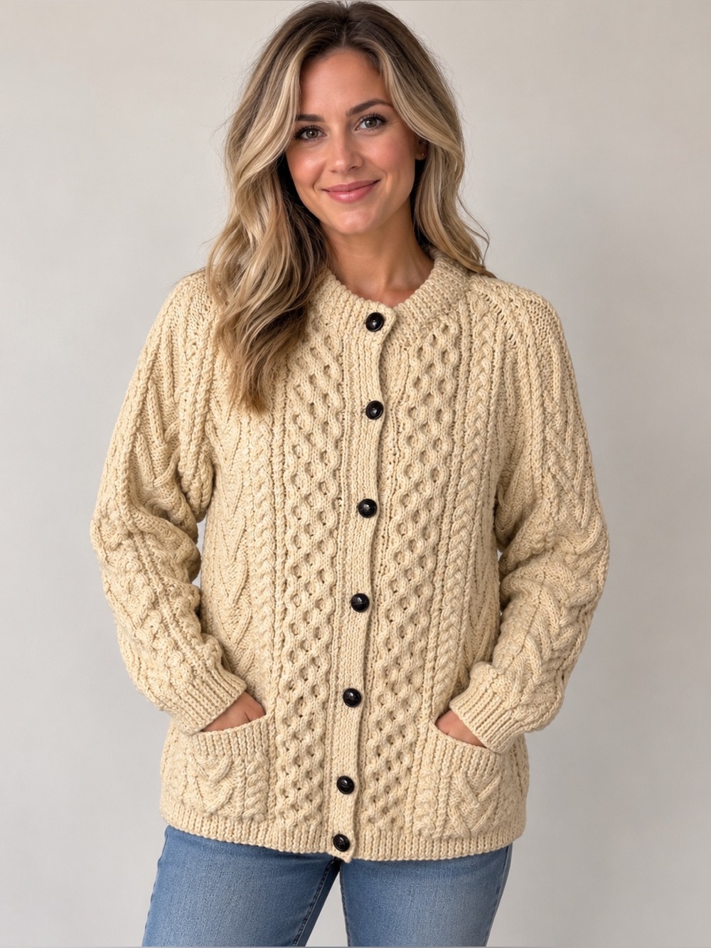 Vintage Gaeltarra Ireland Wool Cable Knit Aran Cardigan Sweater